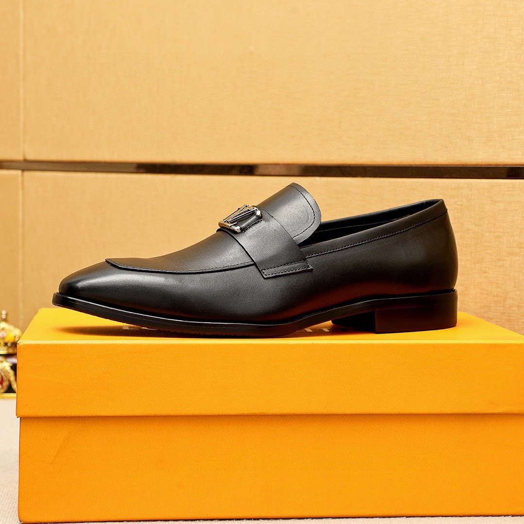 Louis Vuitton Black Metal-Accent Loafers — side