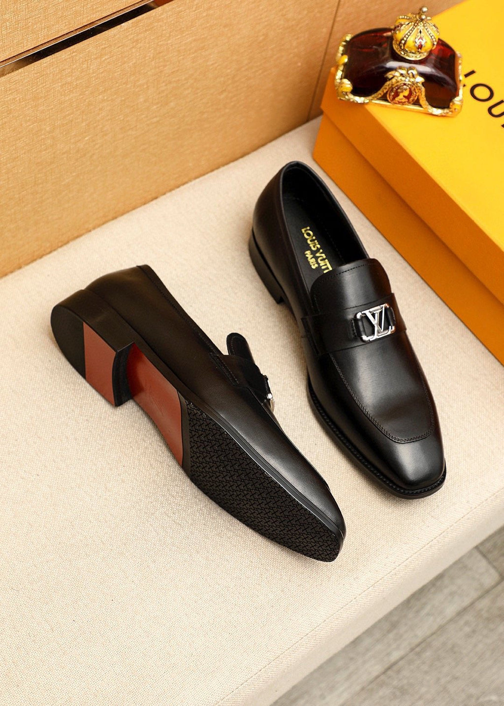 Louis Vuitton Black Metal-Accent Loafers — side