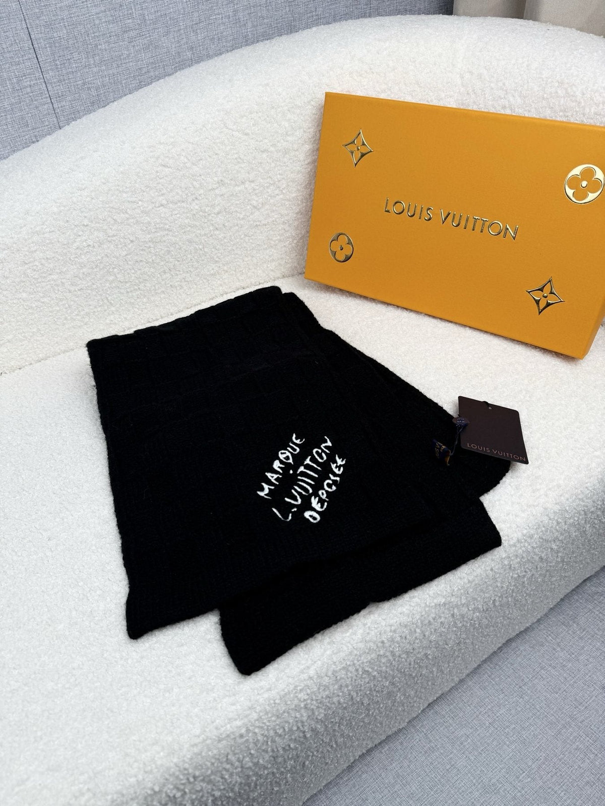 Louis Vuitton Black Logo Knit Scarf — front