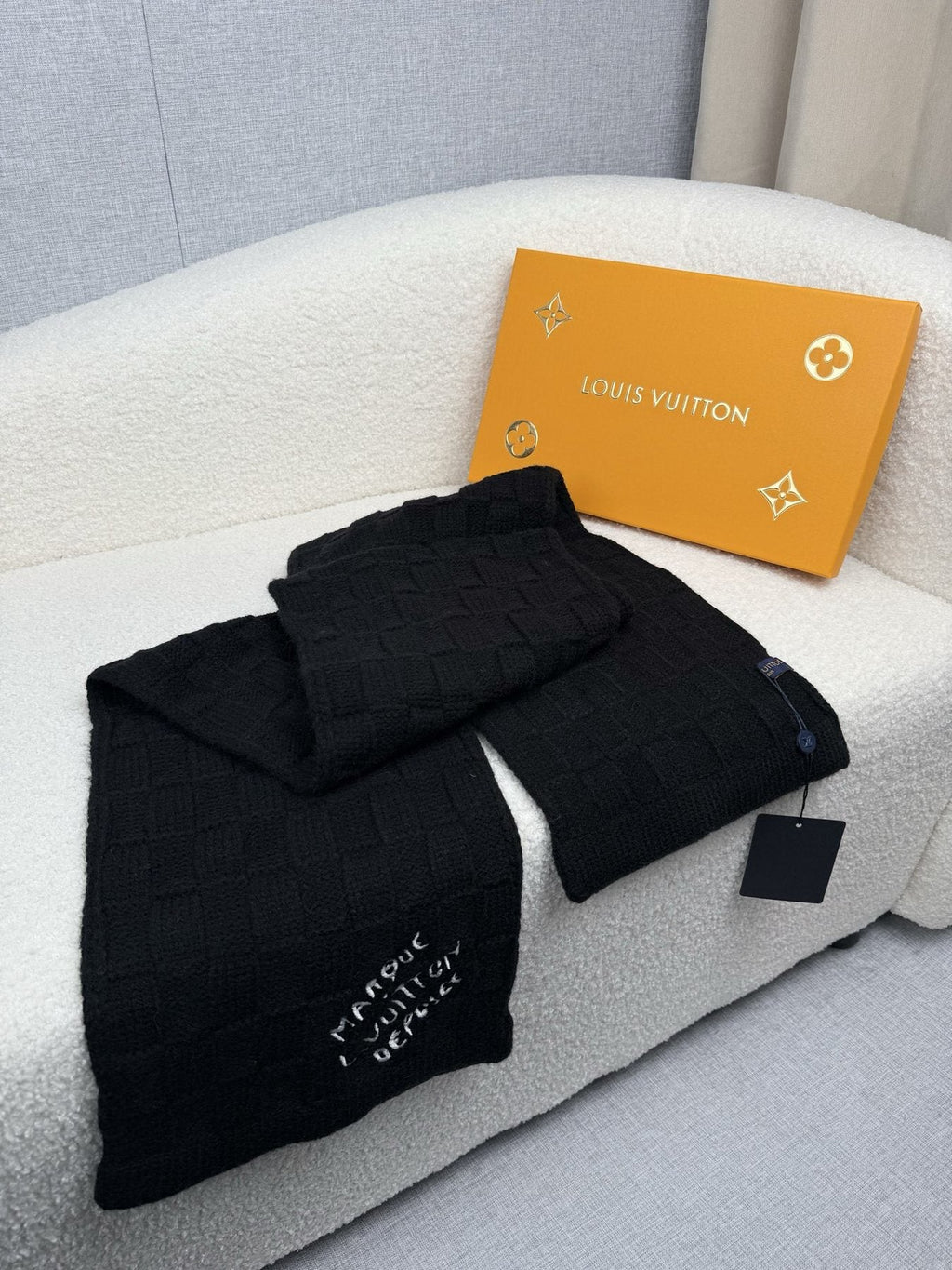 Louis Vuitton Black Logo Knit Scarf — front