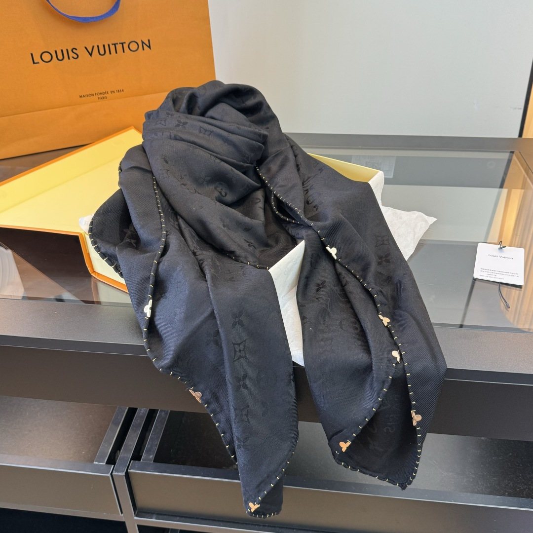 Louis Vuitton Navy Blue Patterned Scarf — side