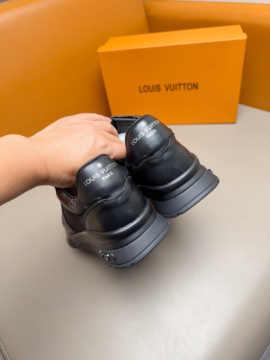 Louis Vuitton Black Leather & Mesh Sneakers — detail