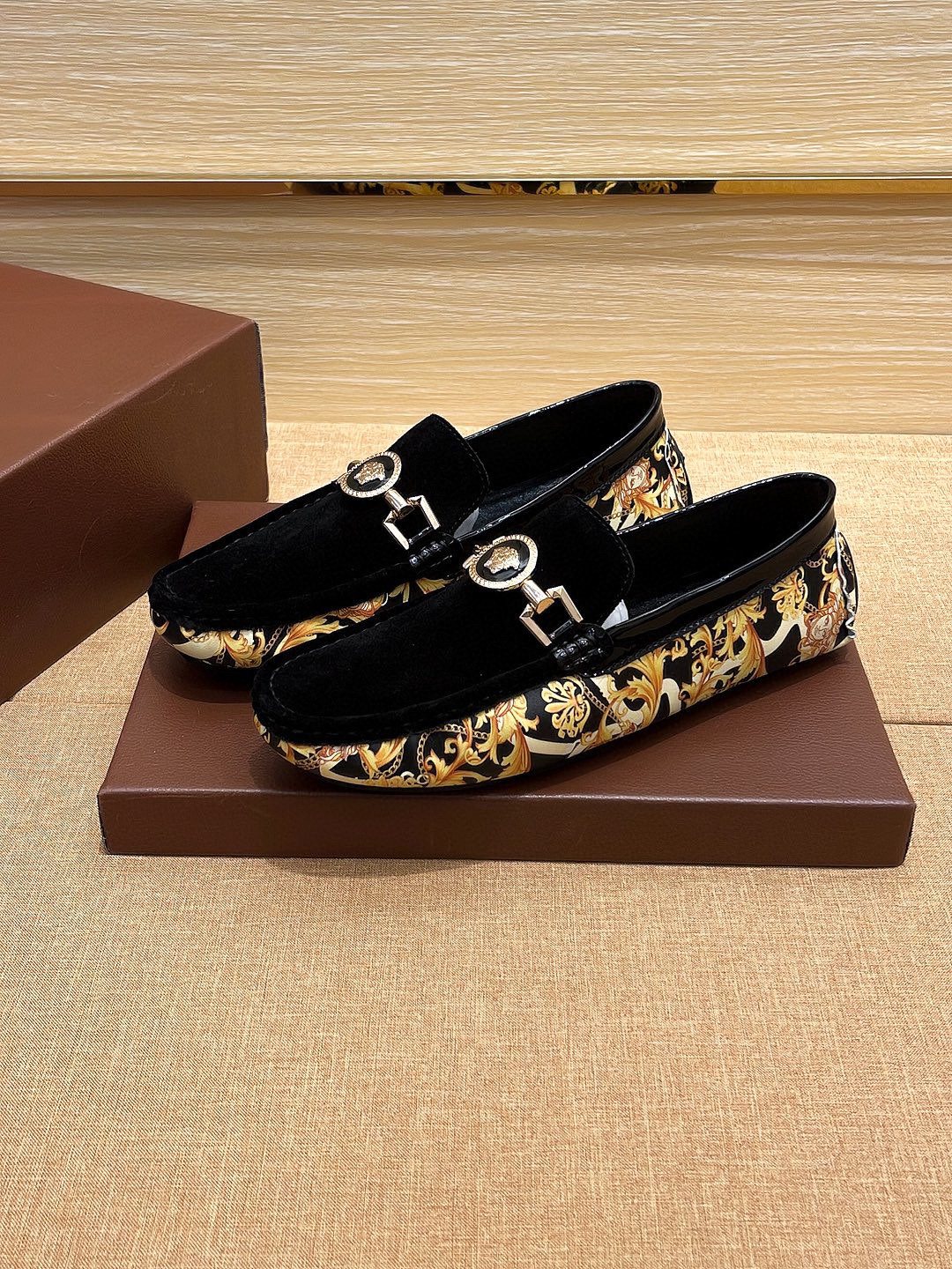 Versace Black and Gold Loafers — side