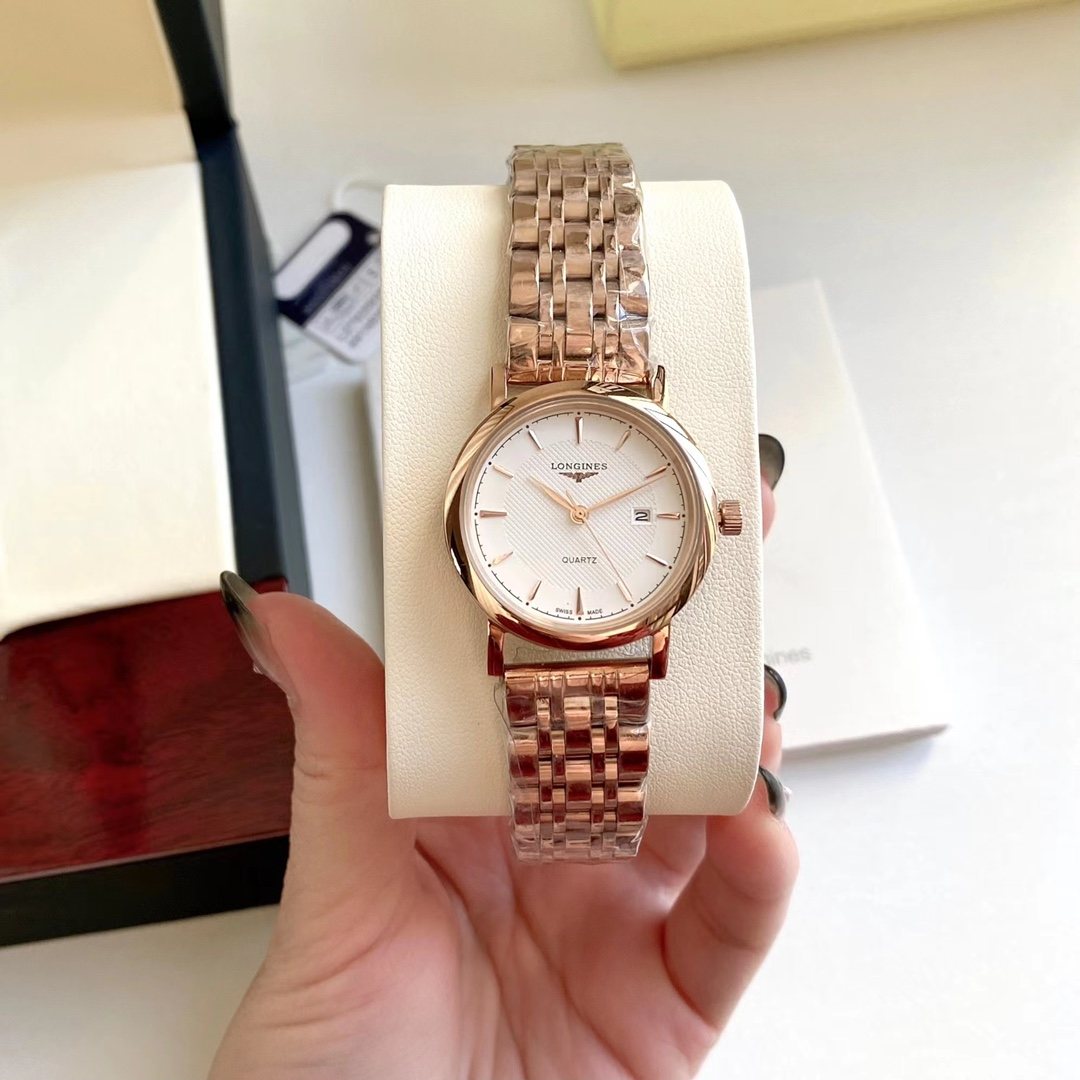 Longines Rose Gold Silver Bracelet Couple Watch Set — detail