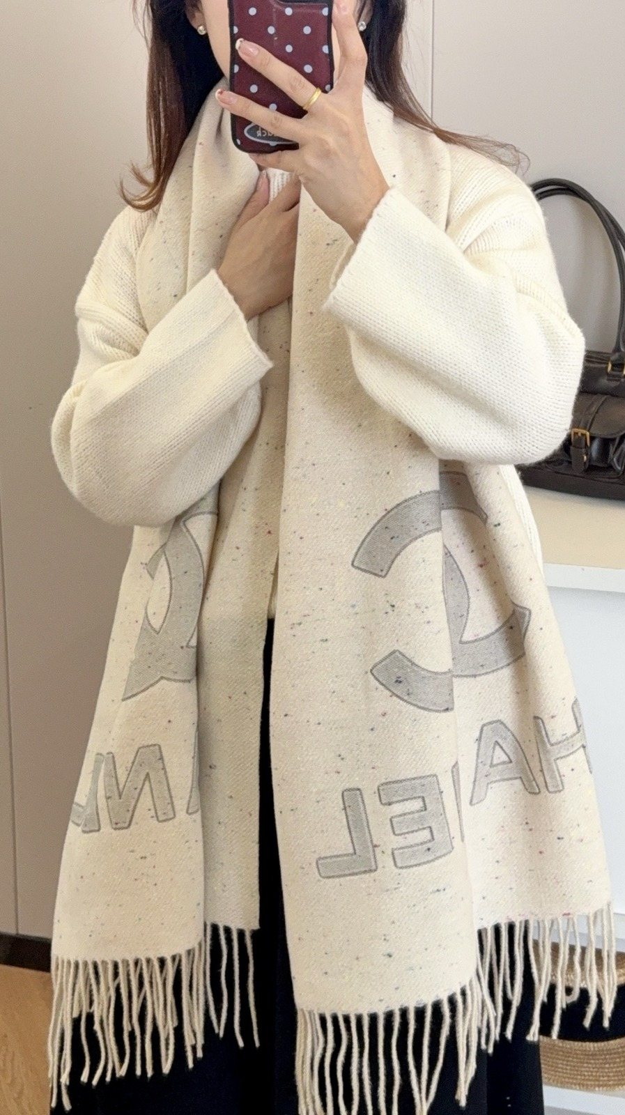 Chanel Graphic Fringed Scarf — model