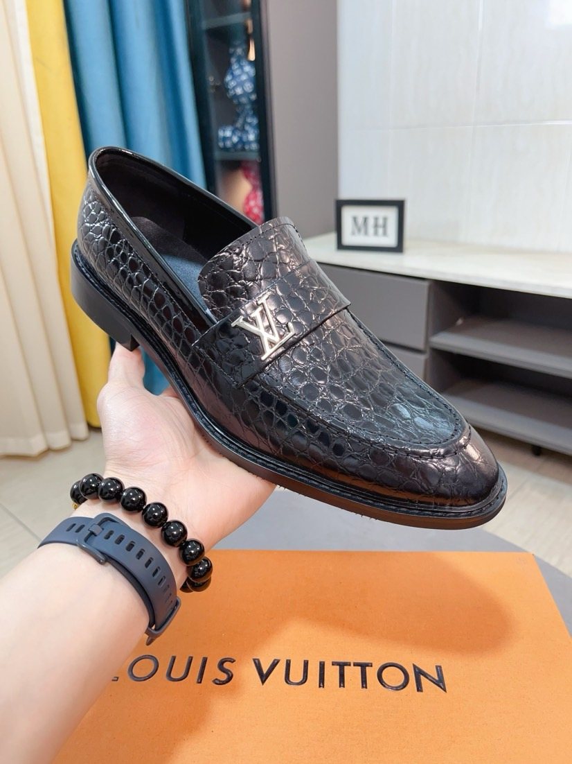 Louis Vuitton Black Embossed Loafers — model