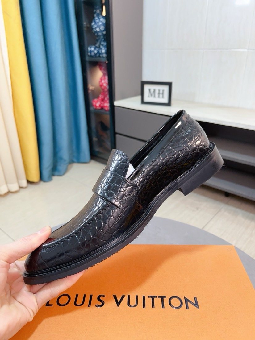 Louis Vuitton Black Embossed Loafers — model