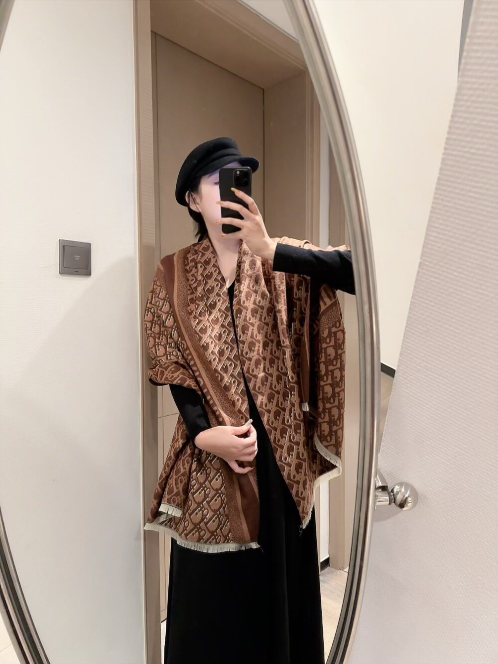 Dior Monogram Fringe Scarf — model