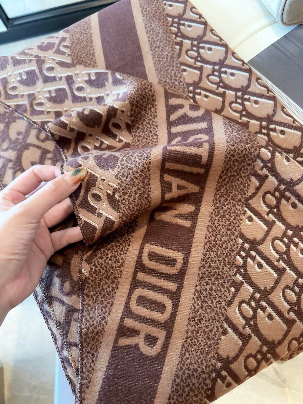 Dior Monogram Fringe Scarf — detail