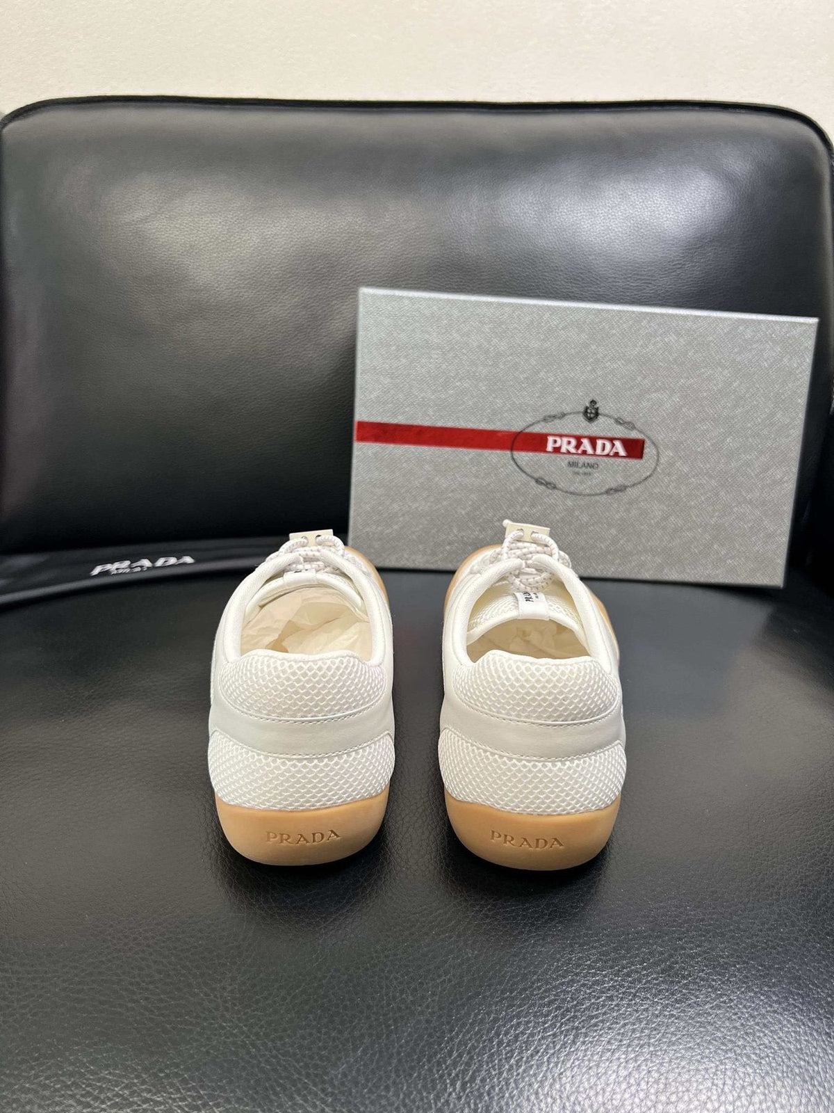 Prada White Gum Sole Low-Top Sneakers — back