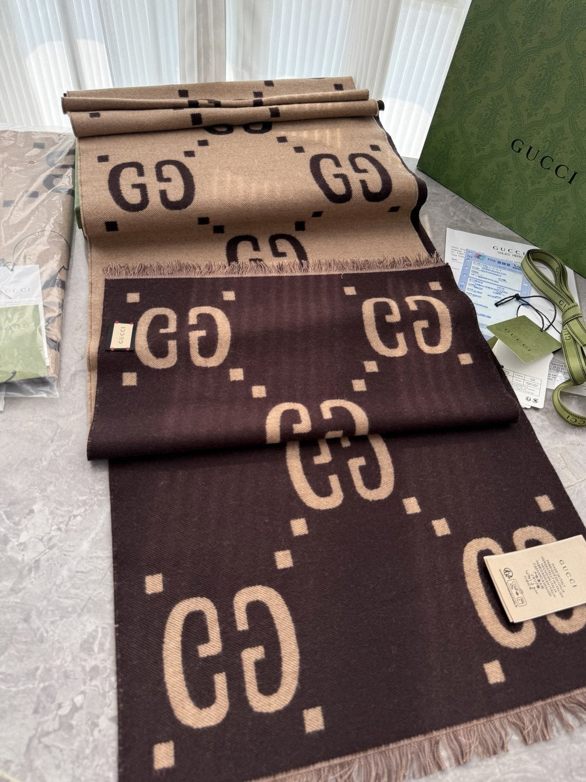 Gucci Geometric Fringed Scarf — front