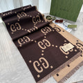 Gucci Dark Brown & Beige Fringed Scarf — hero