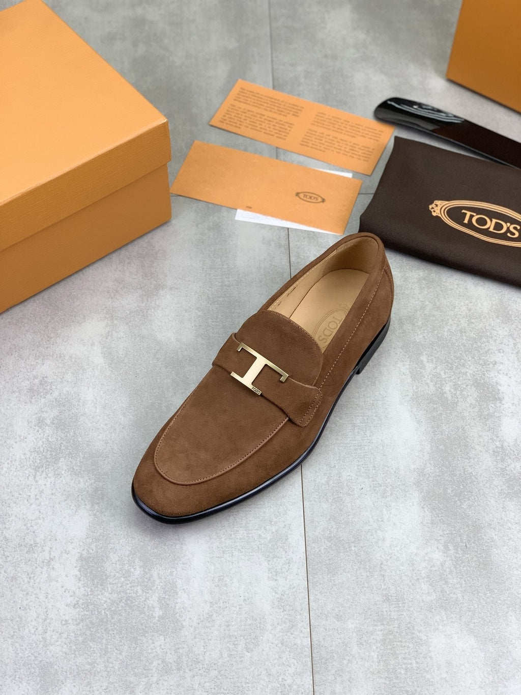 TODS Brown Suede T-Hardware Loafers — front