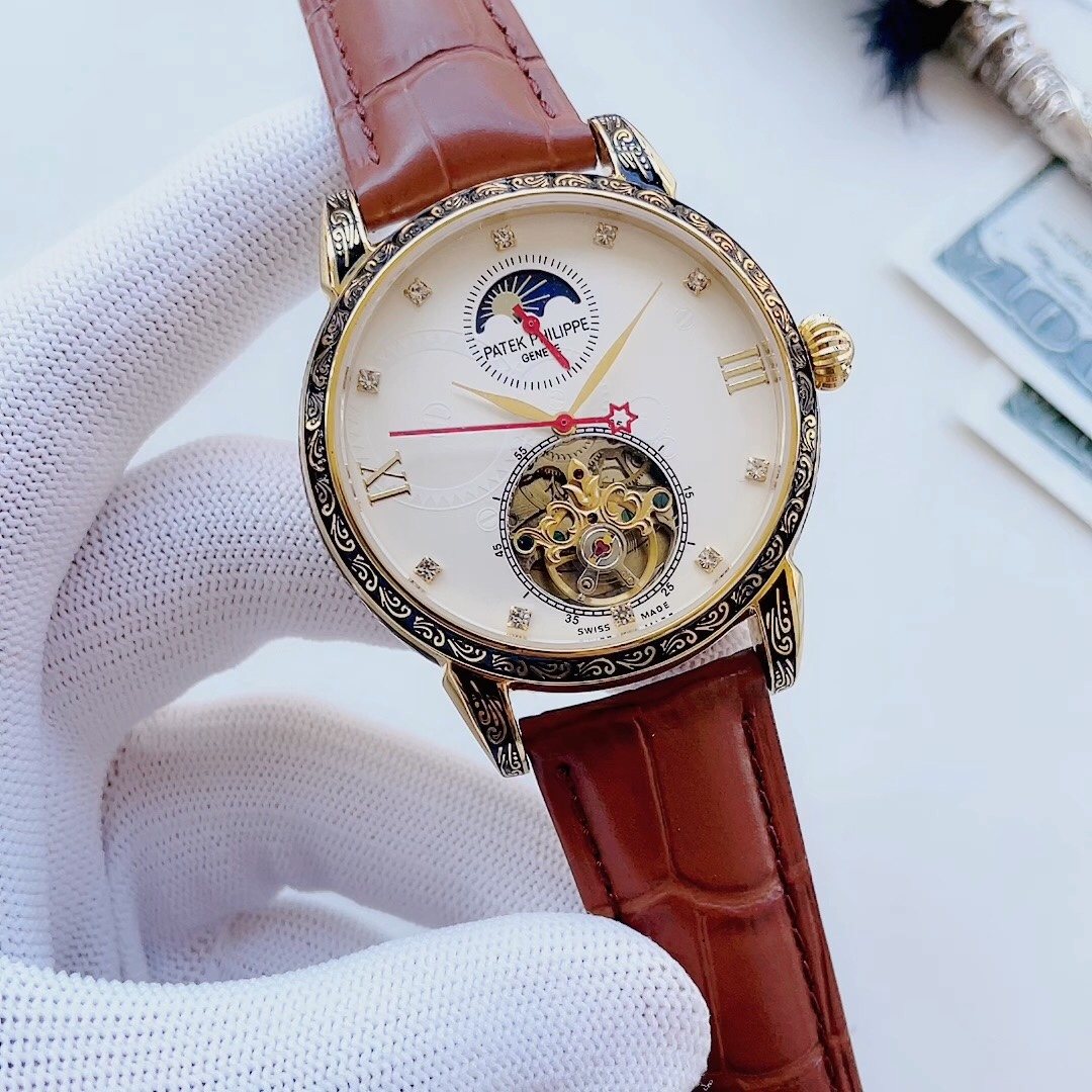 Patek Philippe Brown Leather Open-Heart Watch — hero