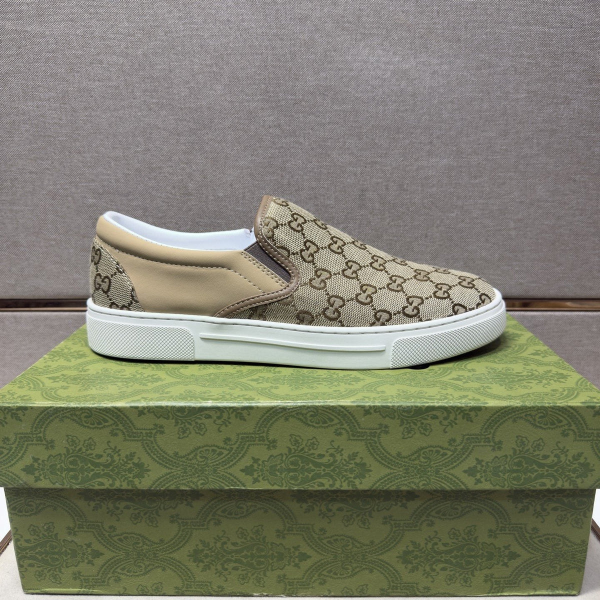 Men's Beige Patterned Slip-On Sneakers — side