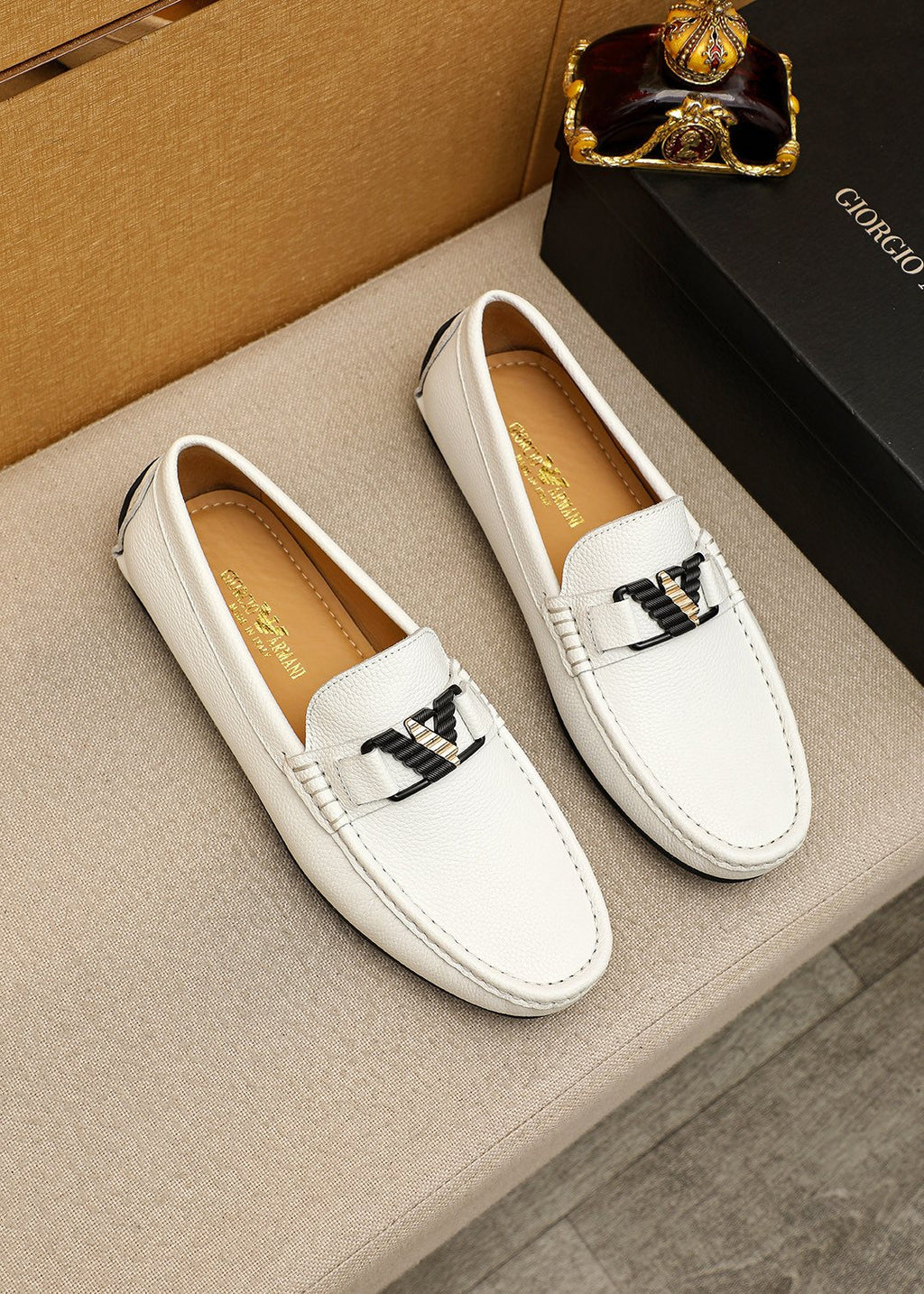 Prada White Metal-Buckle Loafers — hero