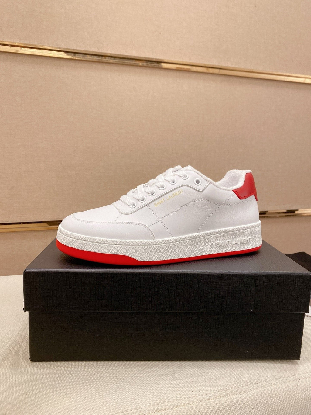Saint Laurent White Red Perforated Low-Top Sneakers — hero
