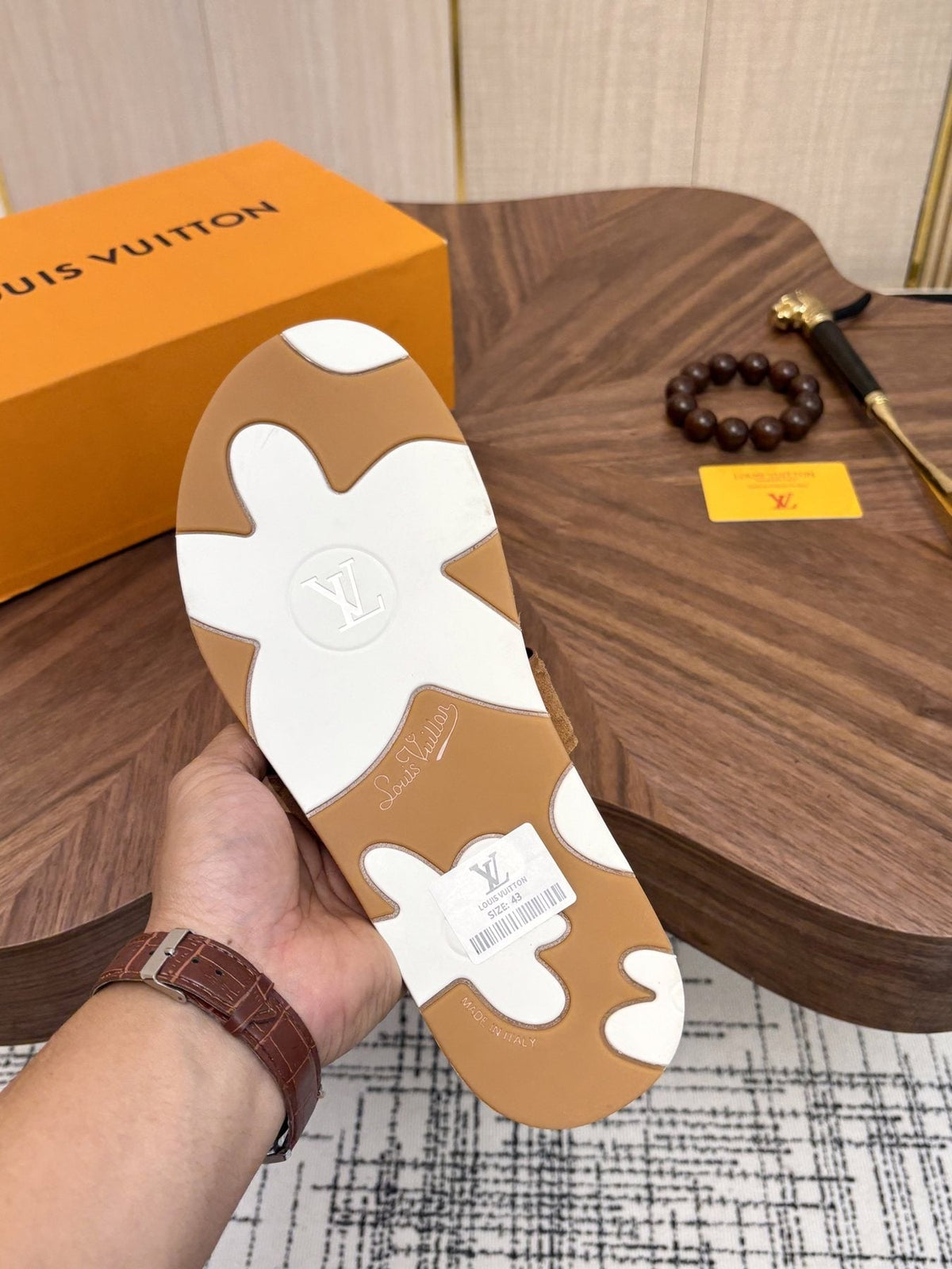Louis Vuitton Tan Monogram Slide Sandals — detail