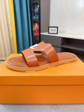 Louis Vuitton Tan-Orange Interwoven Slide Sandals — hero