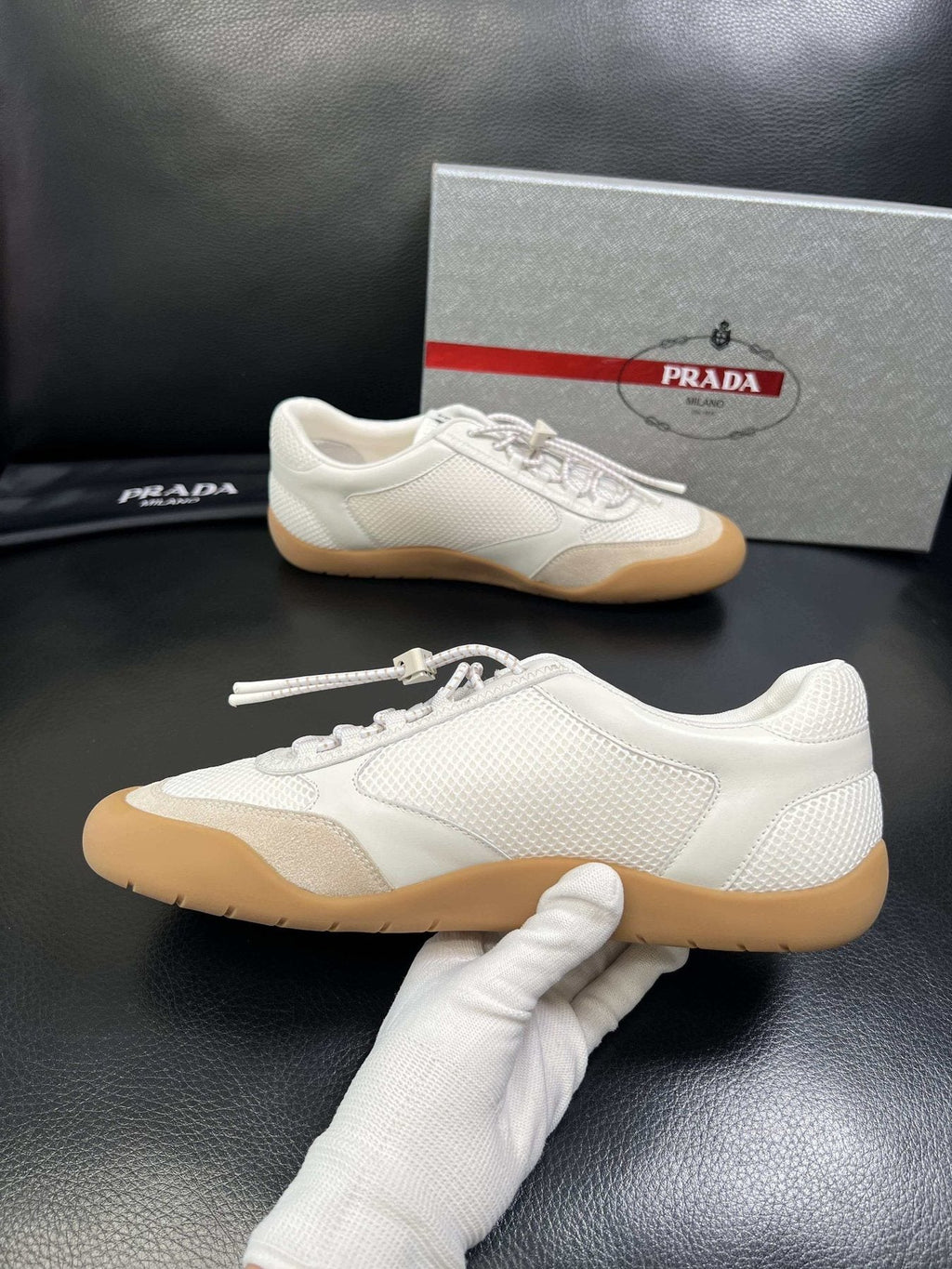 Prada White Gum Sole Sneakers — side
