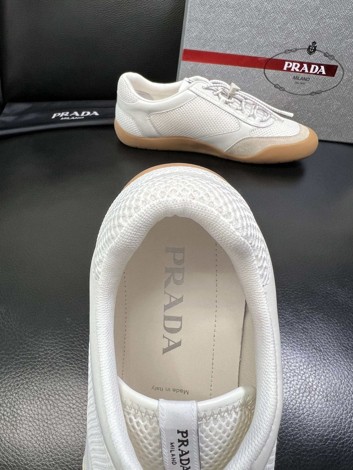 Prada White Gum Sole Sneakers — detail