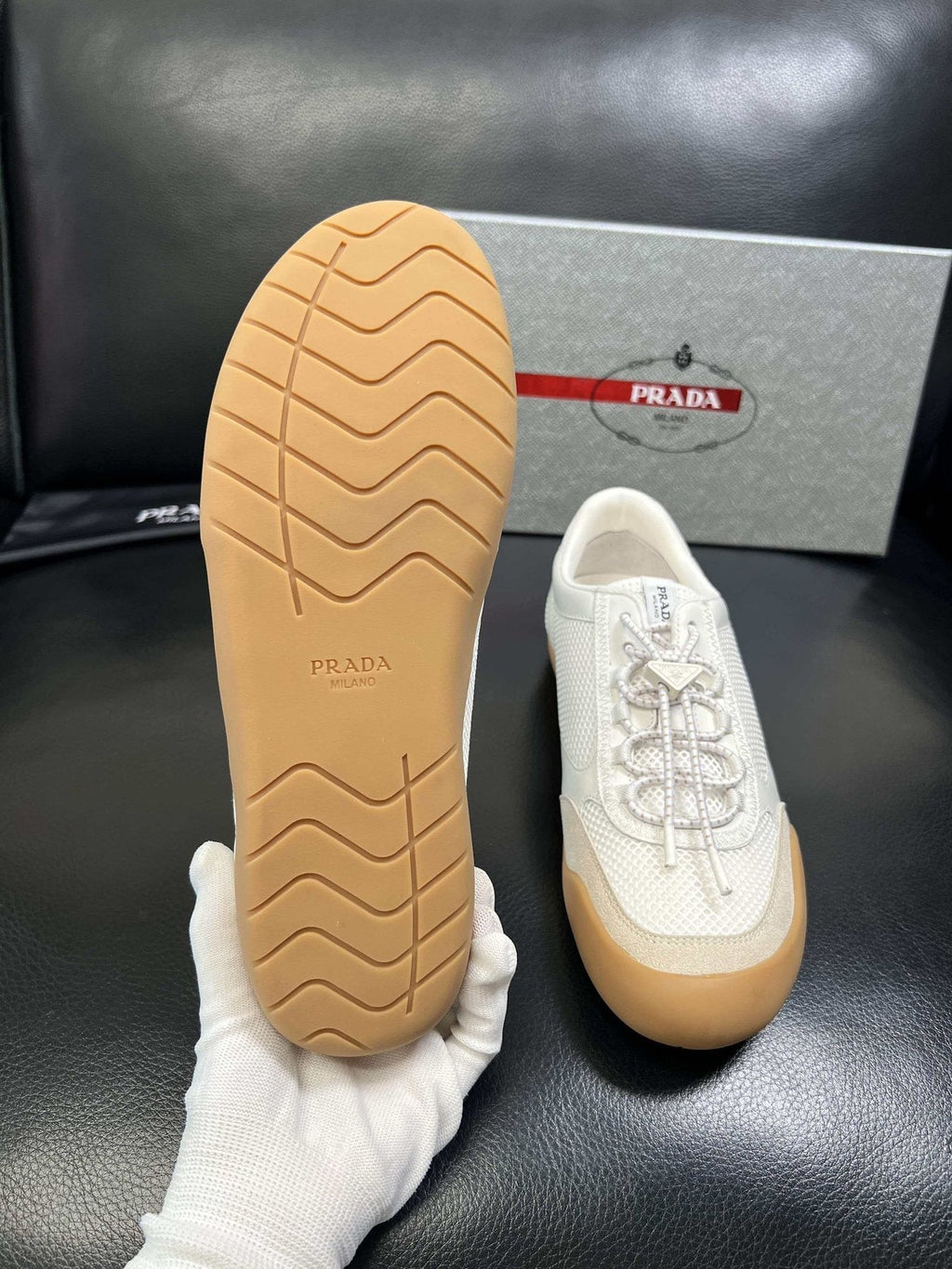 Prada White Gum Sole Sneakers — detail