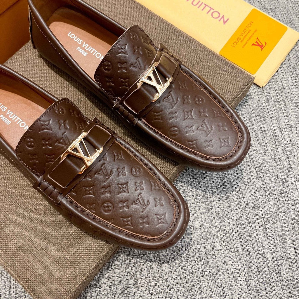 Louis Vuitton Brown Embossed Hardware Loafers — side