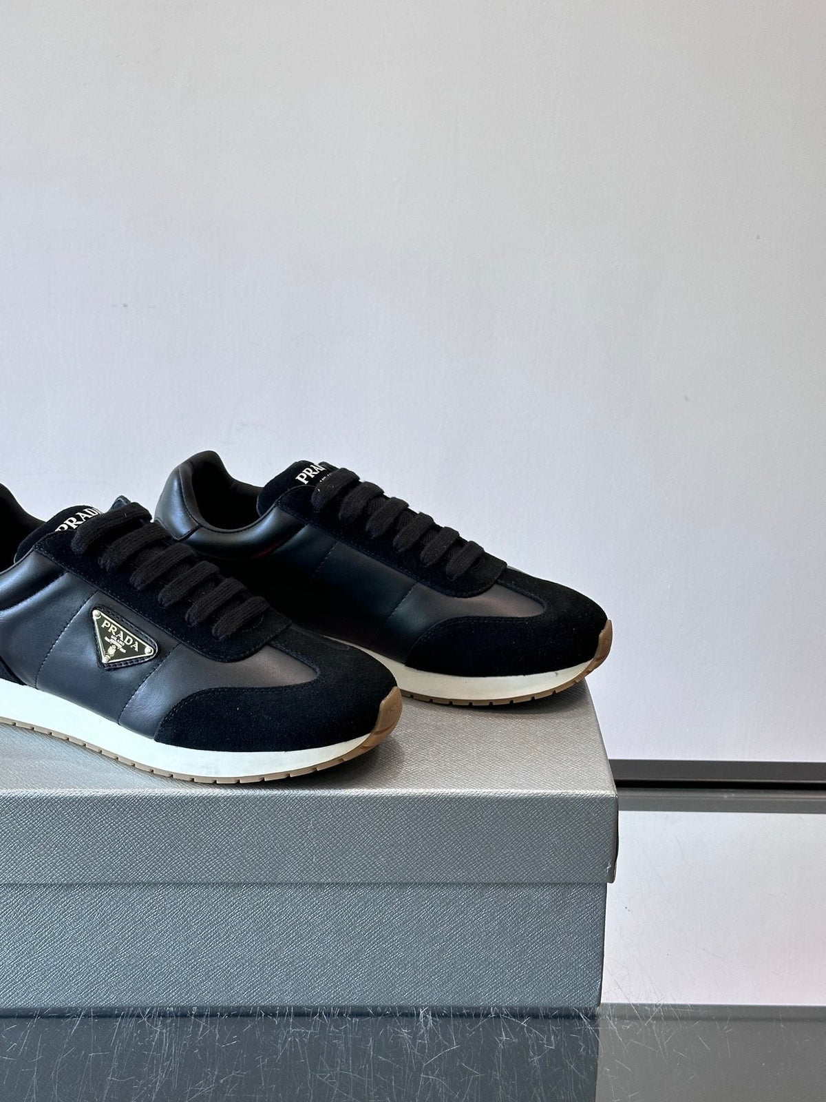 Prada Black Triangle Detail Sneakers — detail