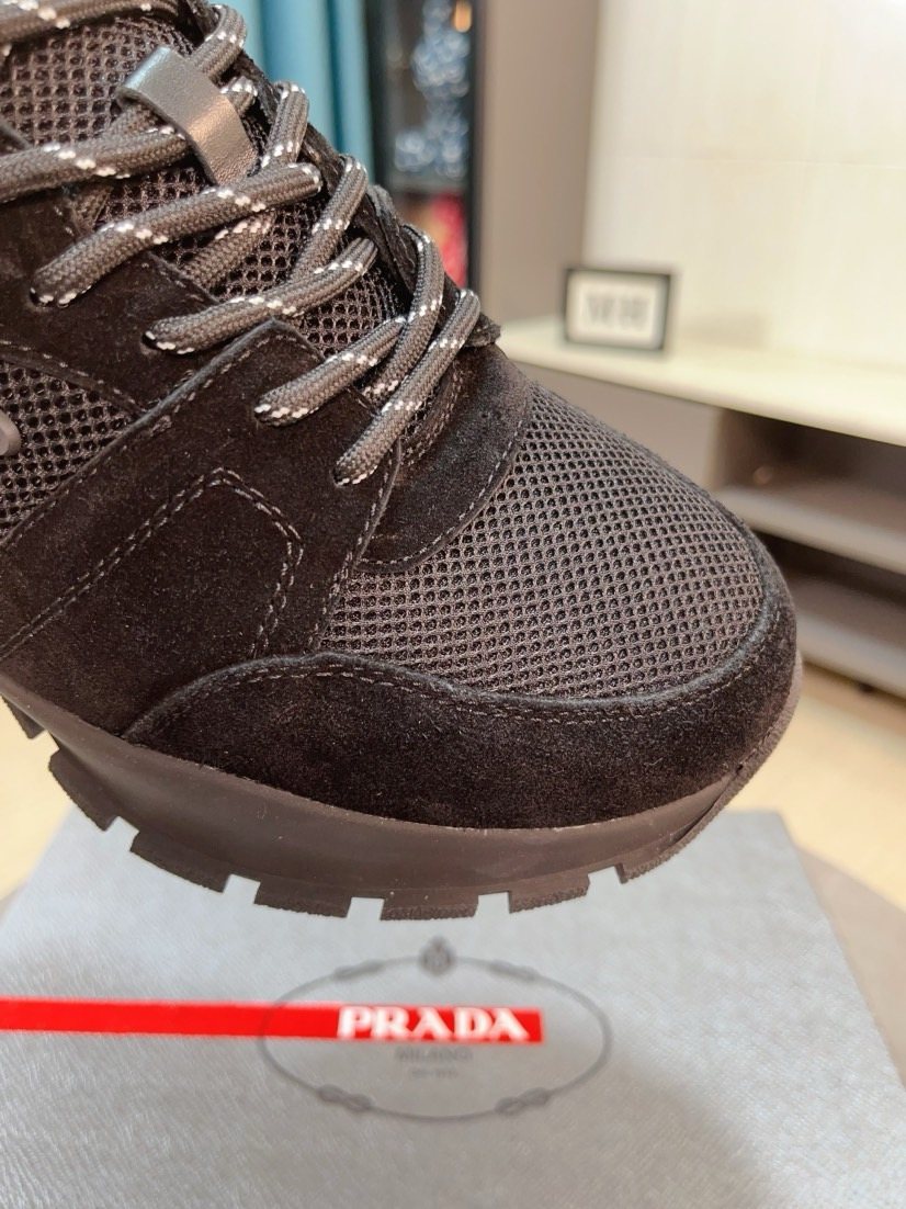 Prada Black and Charcoal Mesh Sneakers — detail