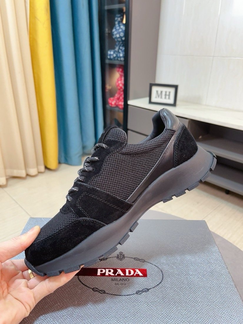 Prada Black and Charcoal Mesh Sneakers — front