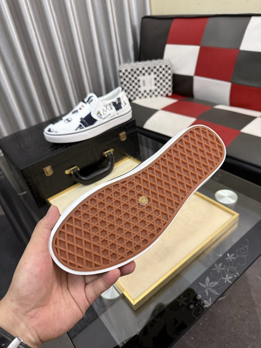 White Graphic Print Slip-On Shoes — detail