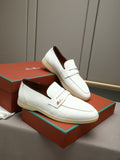 Loro Piana White Textured Loafers — front