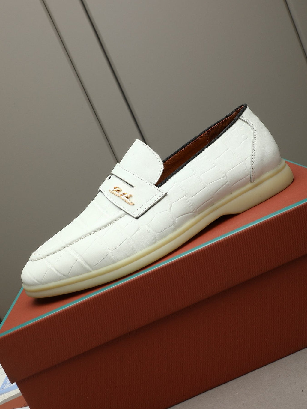 Loro Piana White Textured Loafers — side