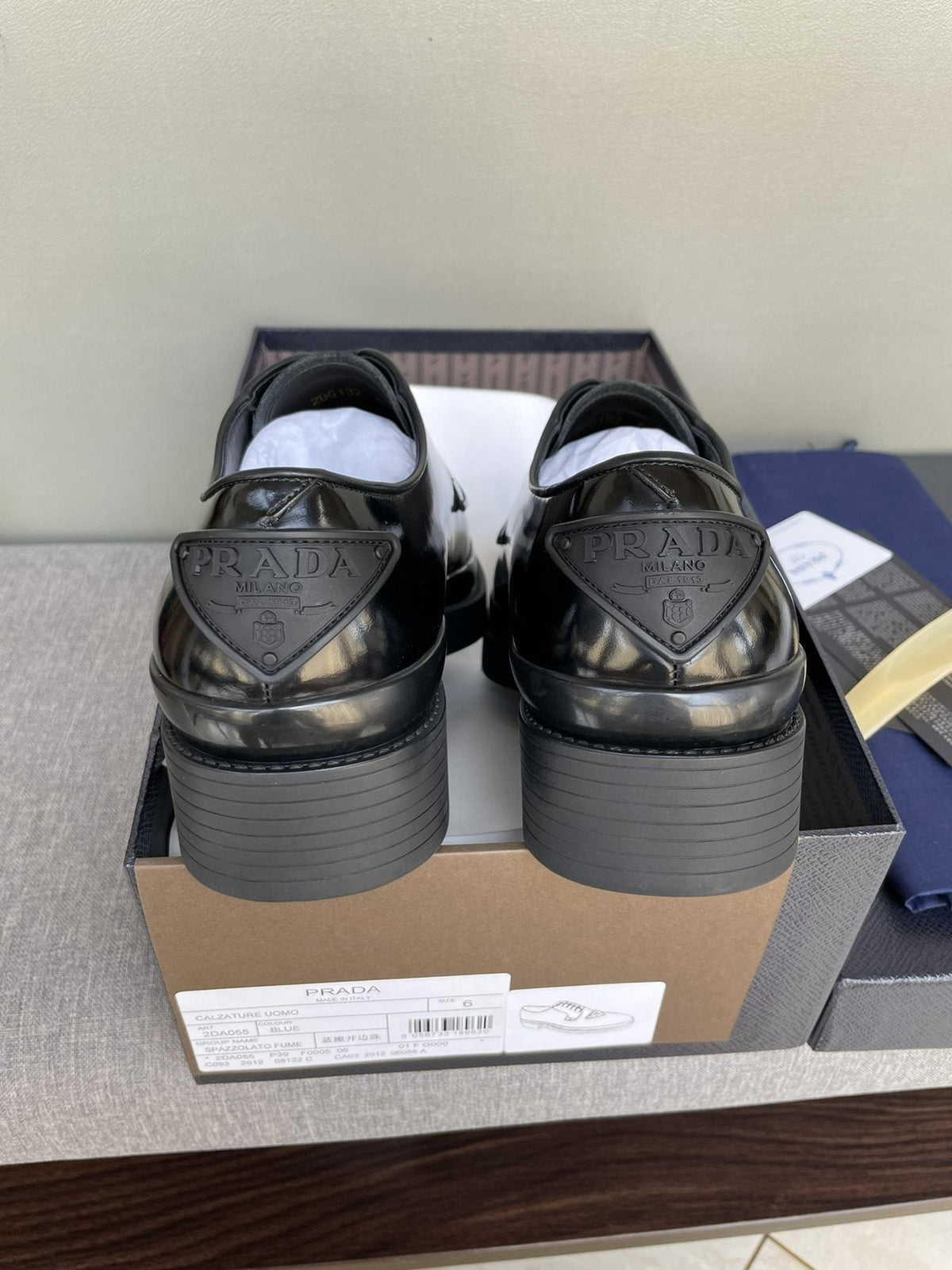 Prada Black Glossy Oxford Shoes — back