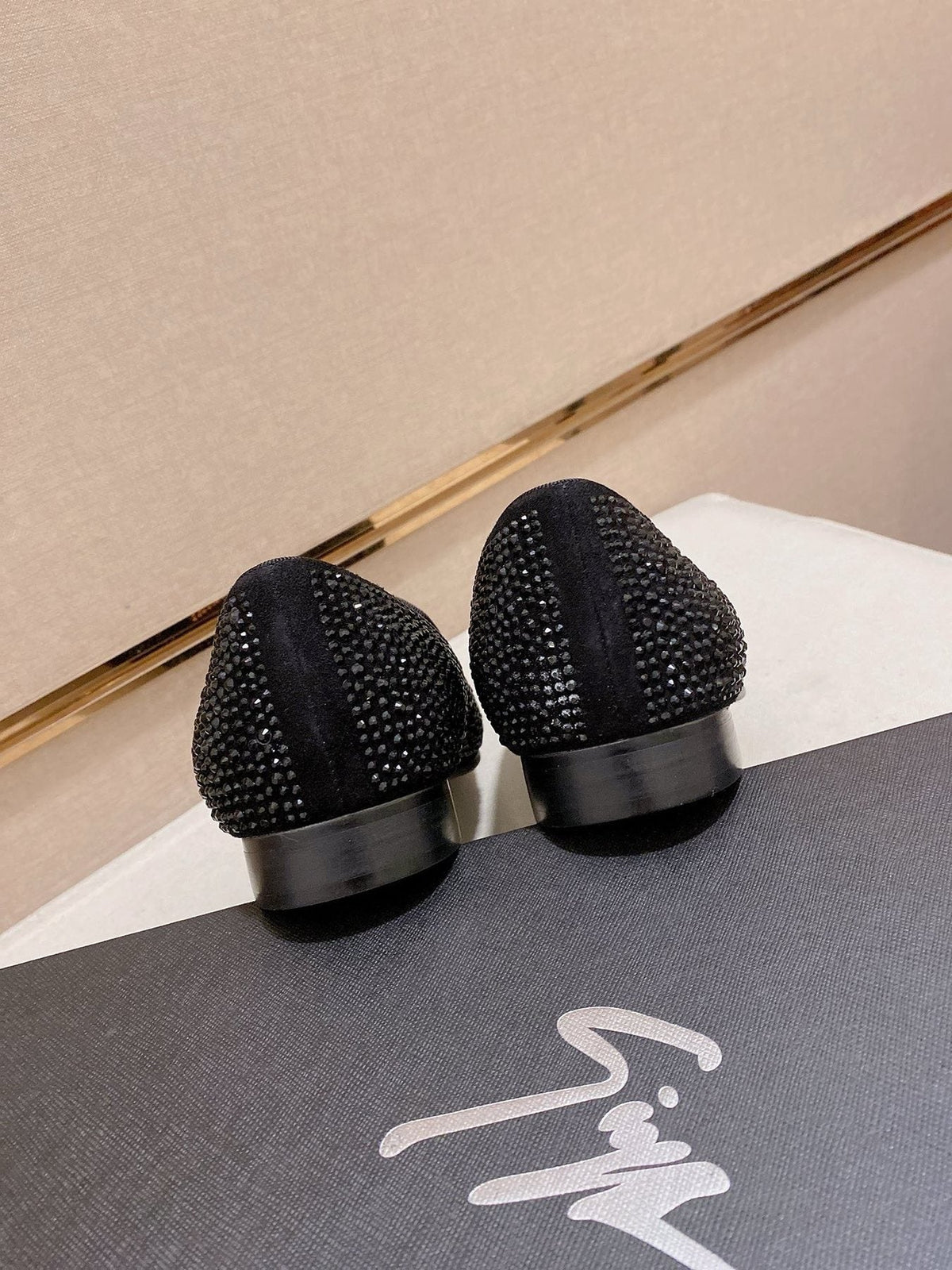 Giuseppe Zanotti Black Studded Gold Accent Loafers — back