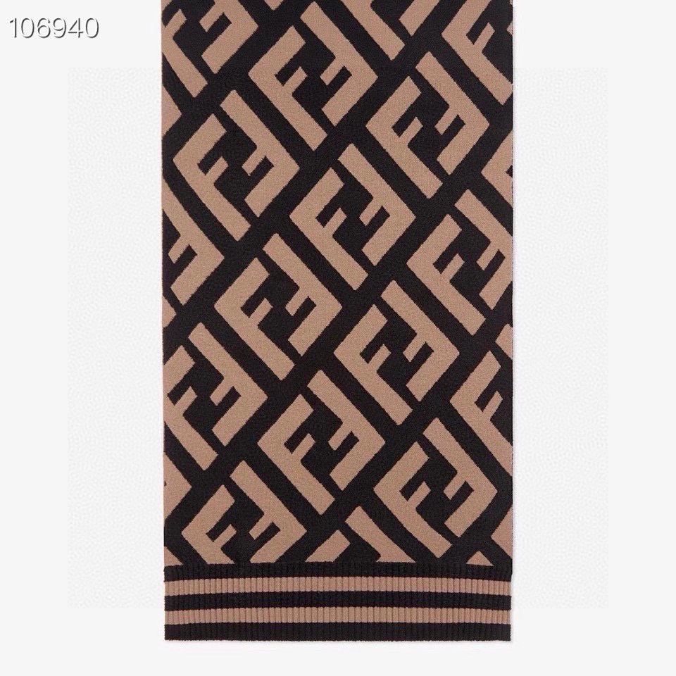 Fendi Black and Tan Monogram Knit Scarf — hero
