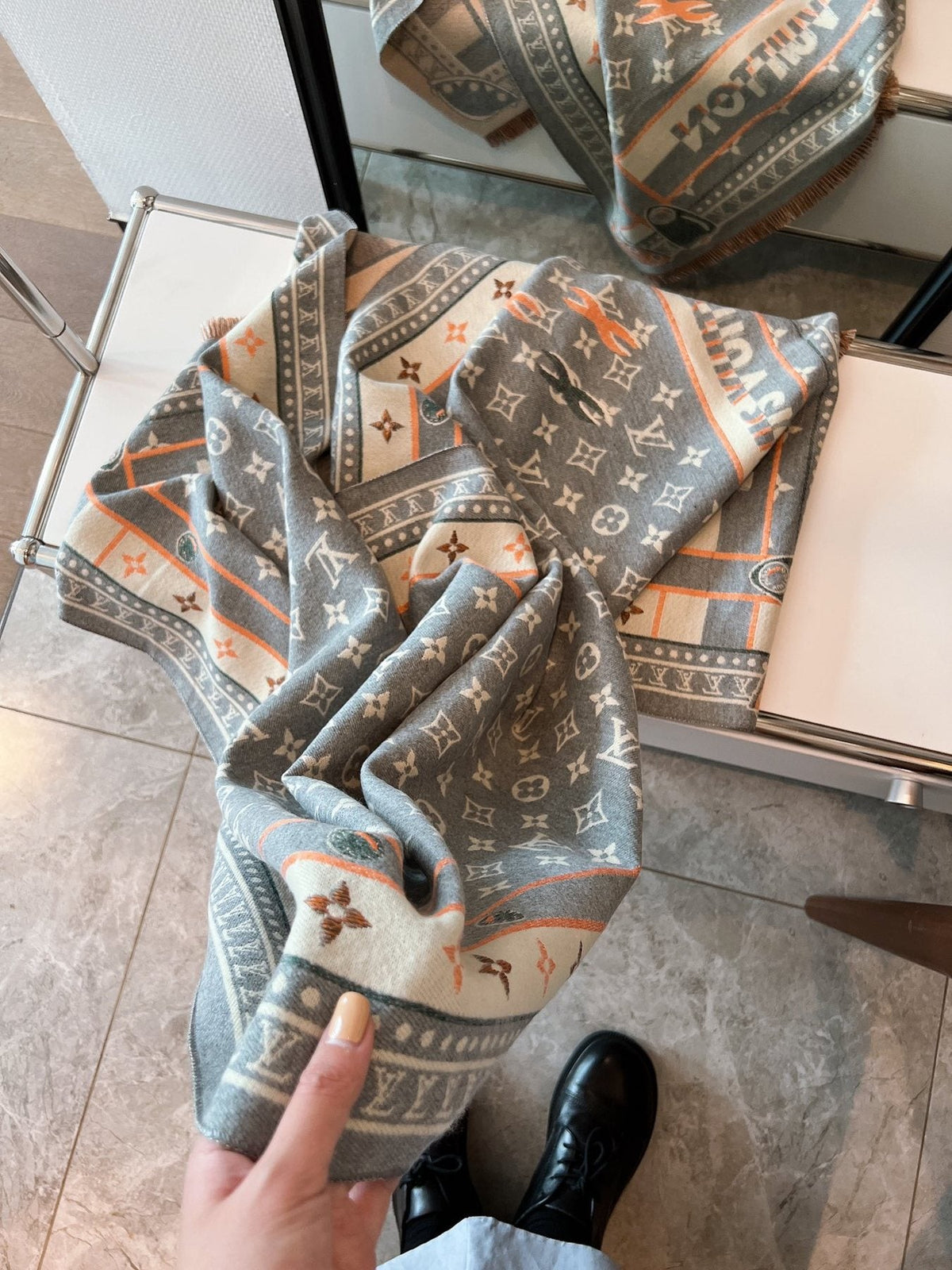 Louis Vuitton Taupe Monogram Fashion Scarf — detail