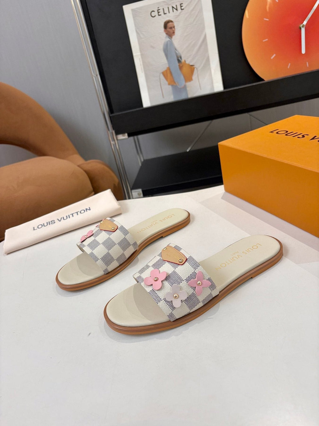 Louis Vuitton Checkerboard Floral Slide Sandals — side