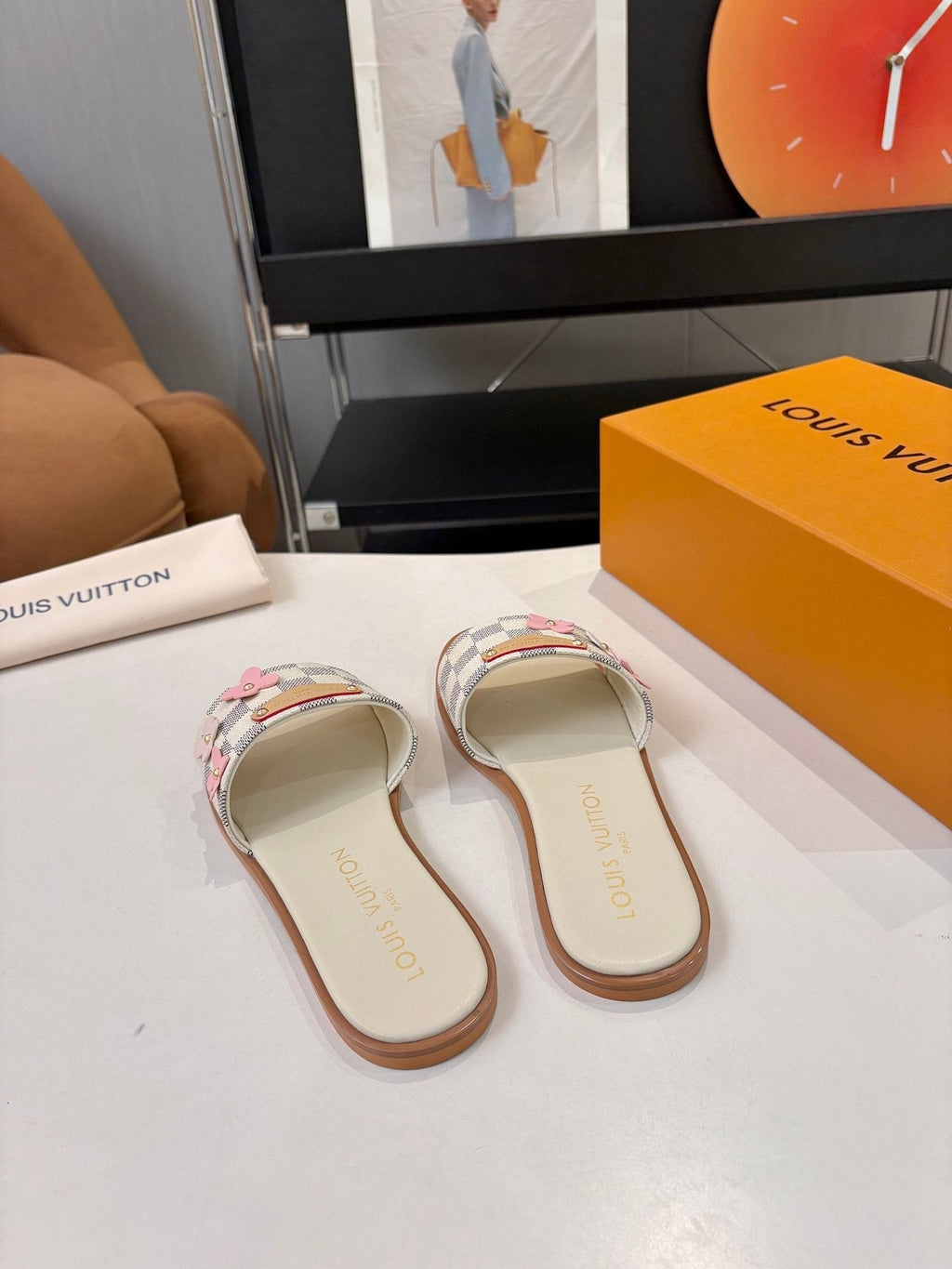 Louis Vuitton Checkerboard Floral Slide Sandals — back