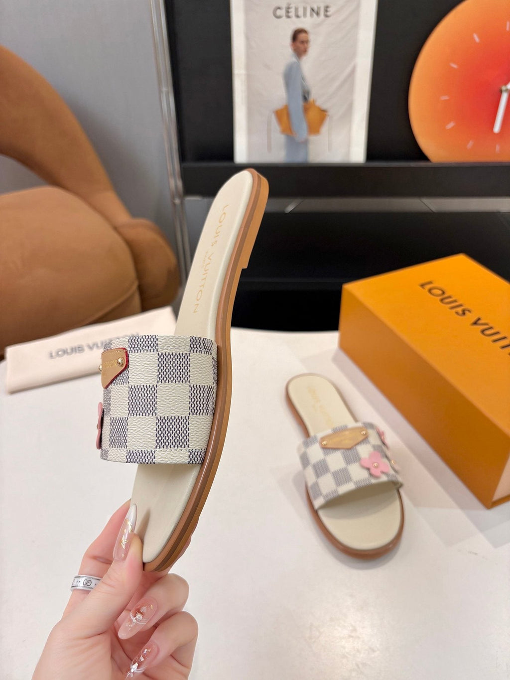 Louis Vuitton Checkerboard Floral Slide Sandals — side