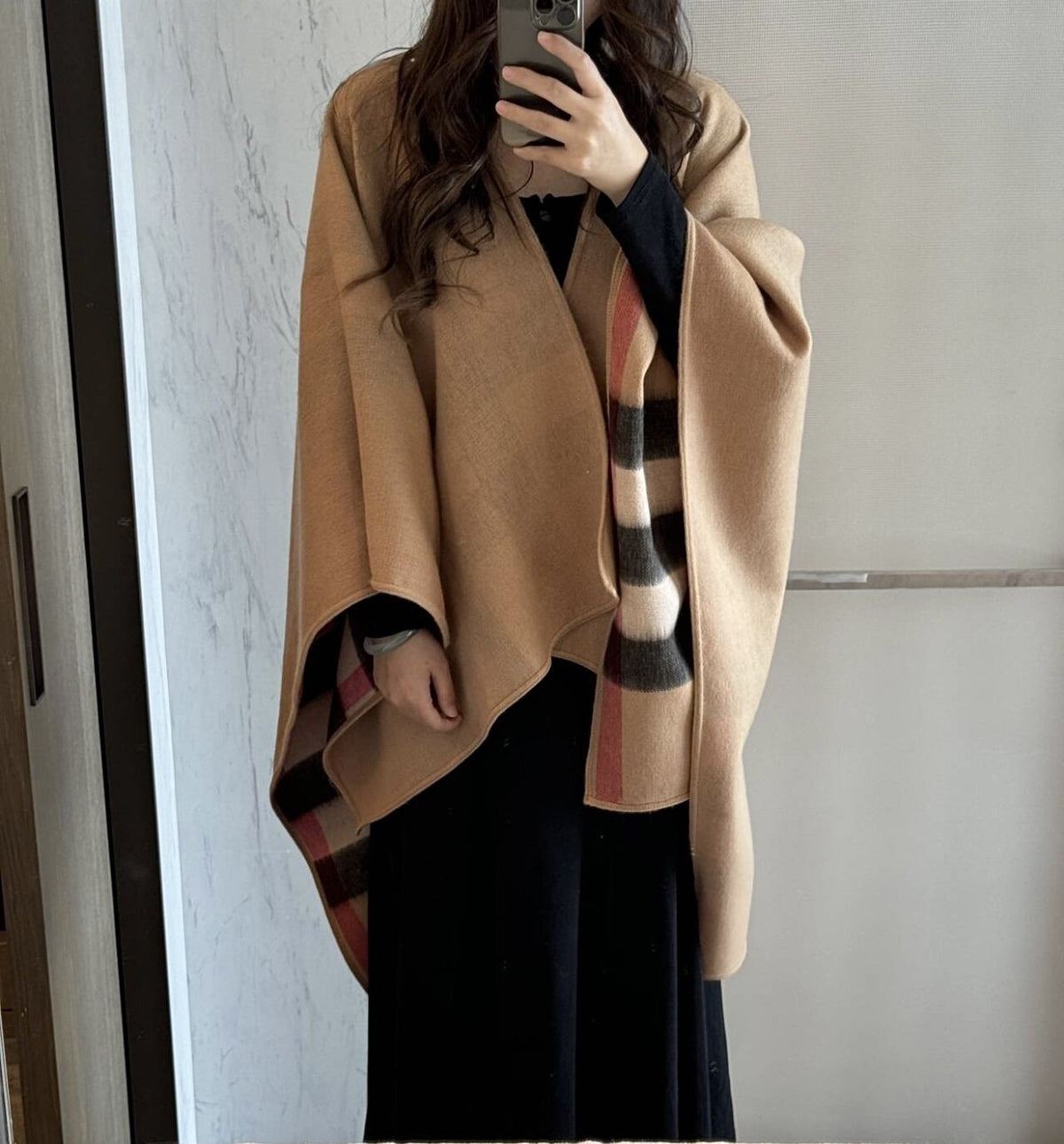 Burberry Camel Plaid Poncho — model
