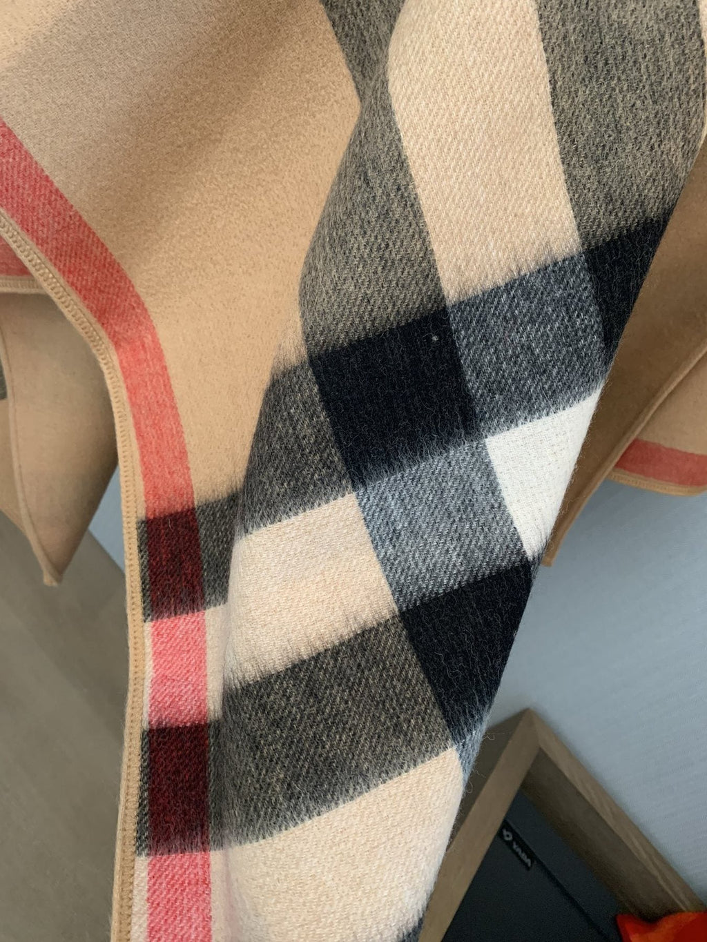 Burberry Camel Plaid Poncho — detail