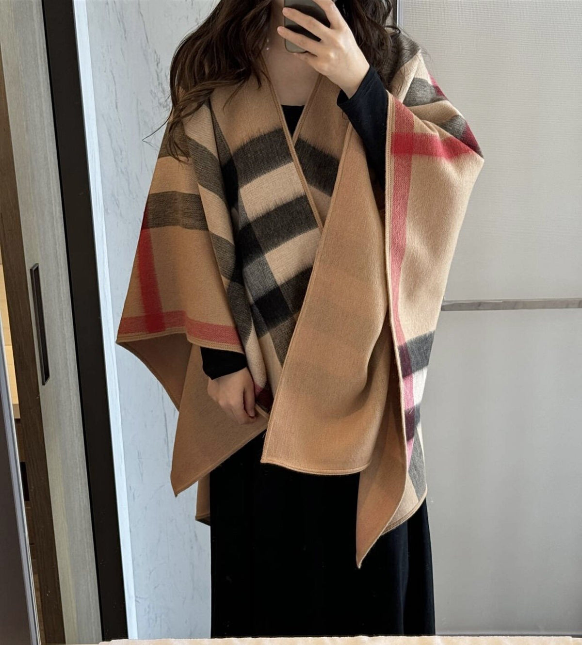 Burberry Camel Plaid Poncho — model
