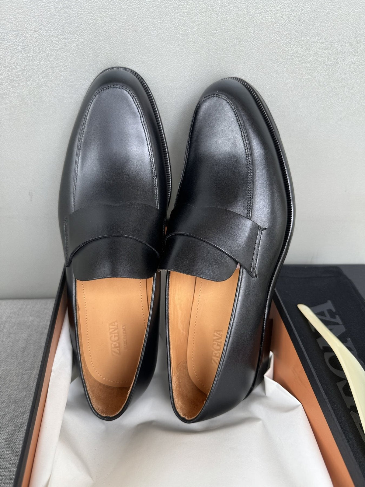 ZEGNA Black Leather Loafers — front