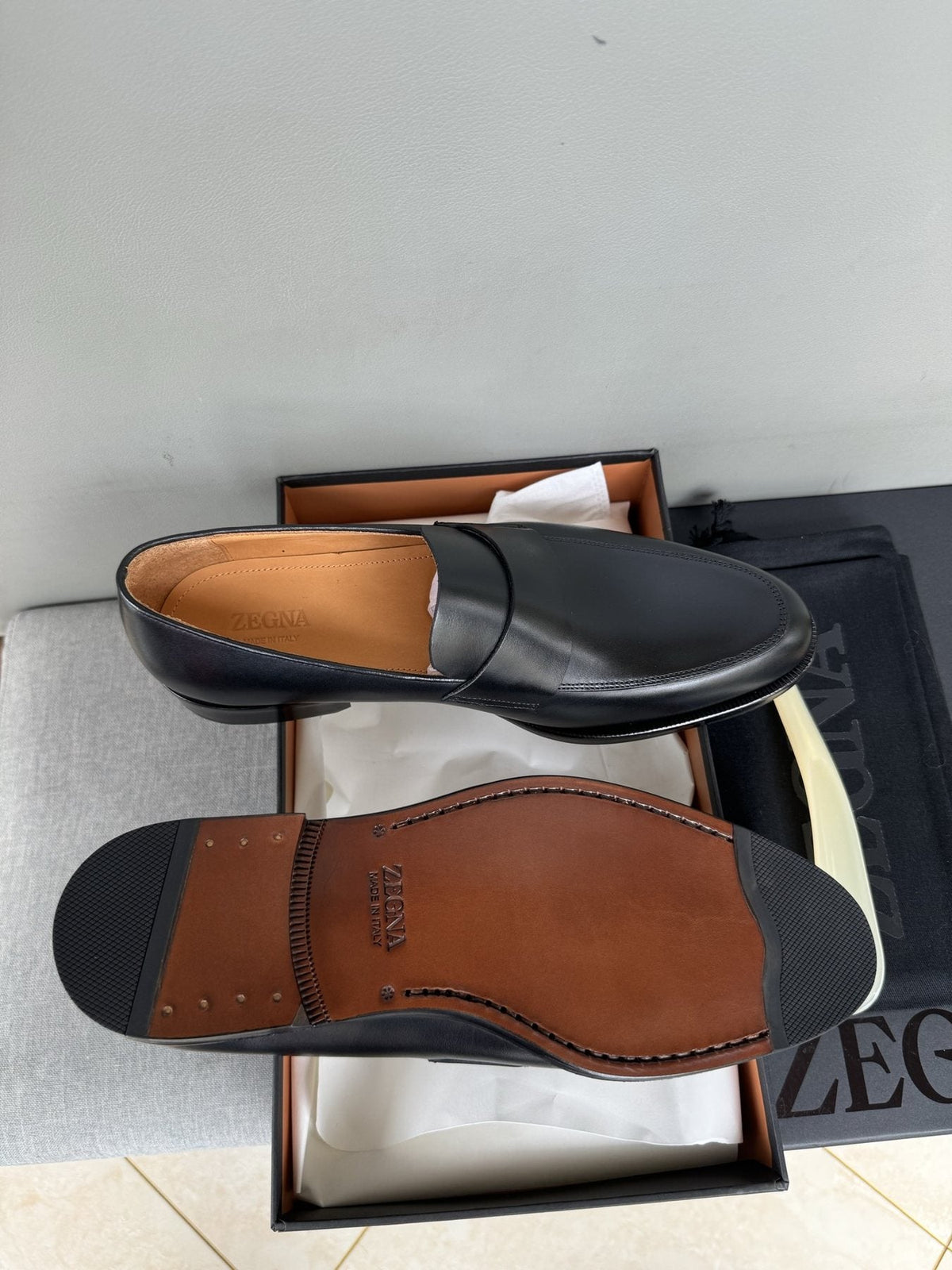ZEGNA Black Leather Loafers — side
