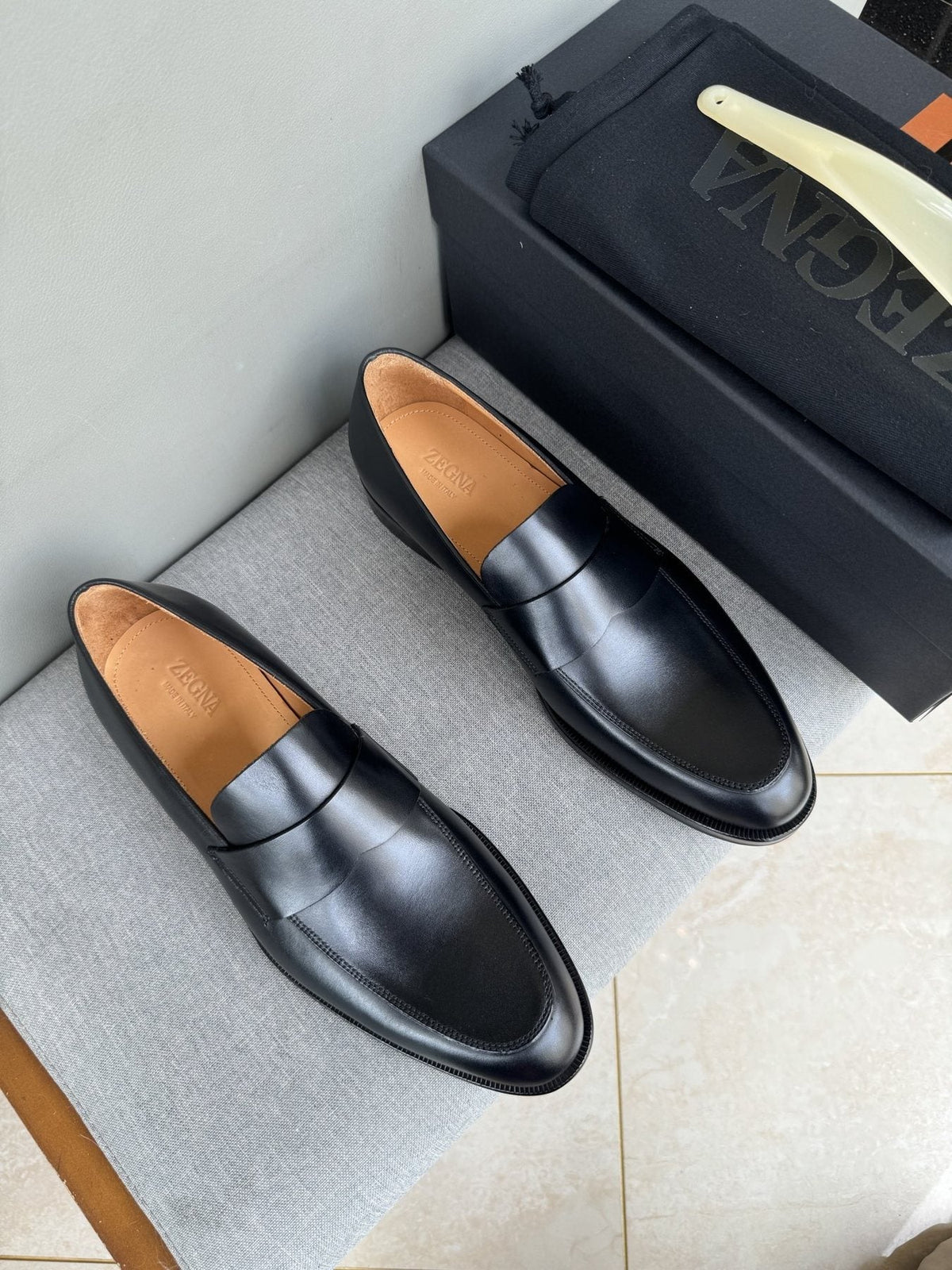 ZEGNA Black Leather Loafers — front