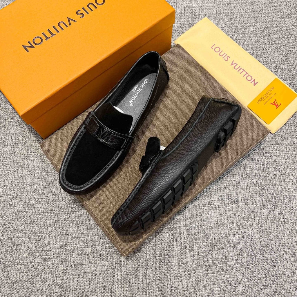 Louis Vuitton Black Textured Strap Loafers — side