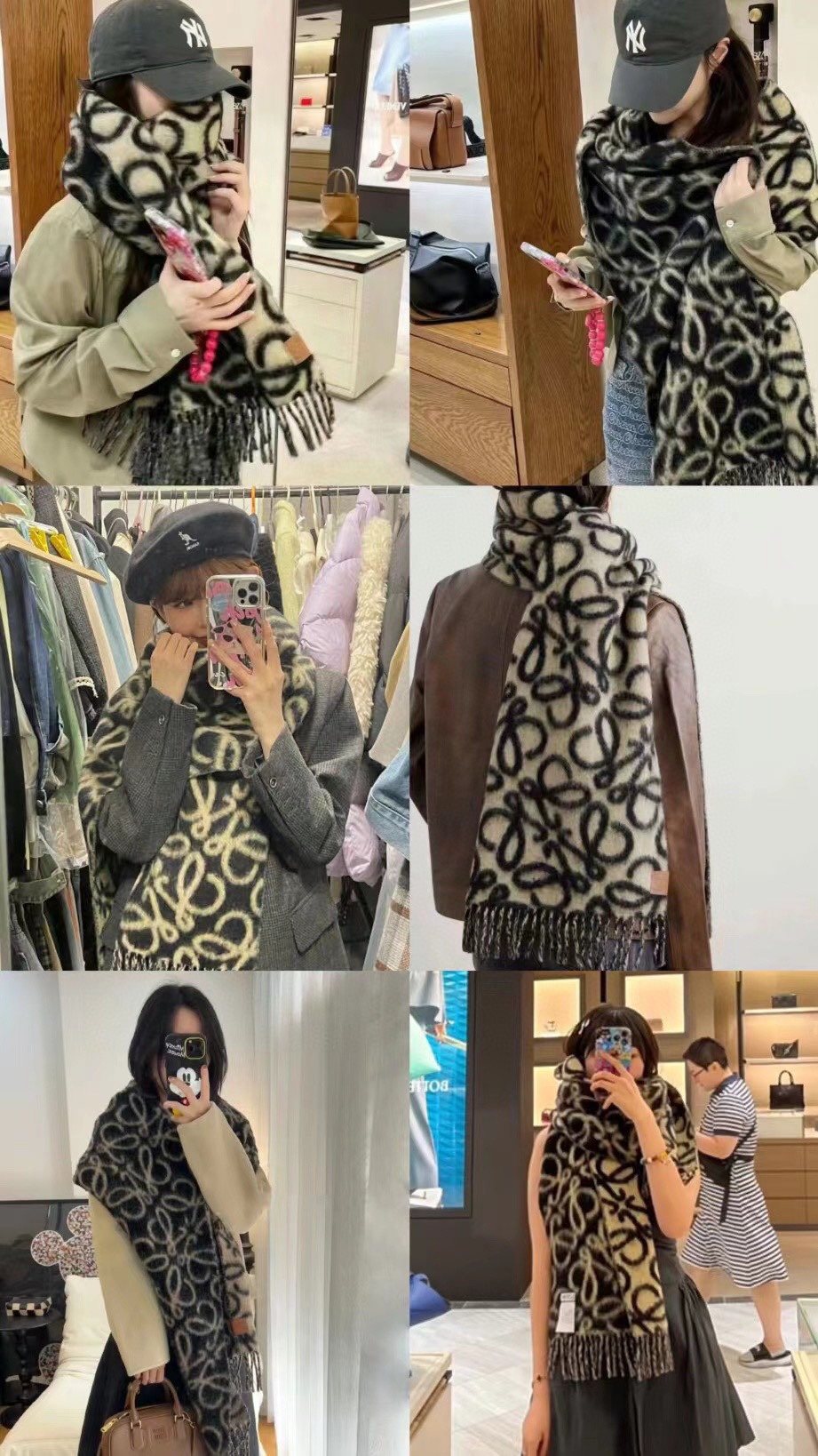 Loewe Black & Tan Motif Fringe Scarf — model