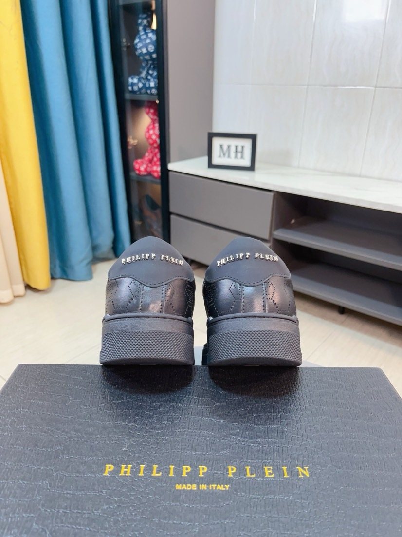 PHILIPP PLEIN Black Textured Low-Top Sneakers — back