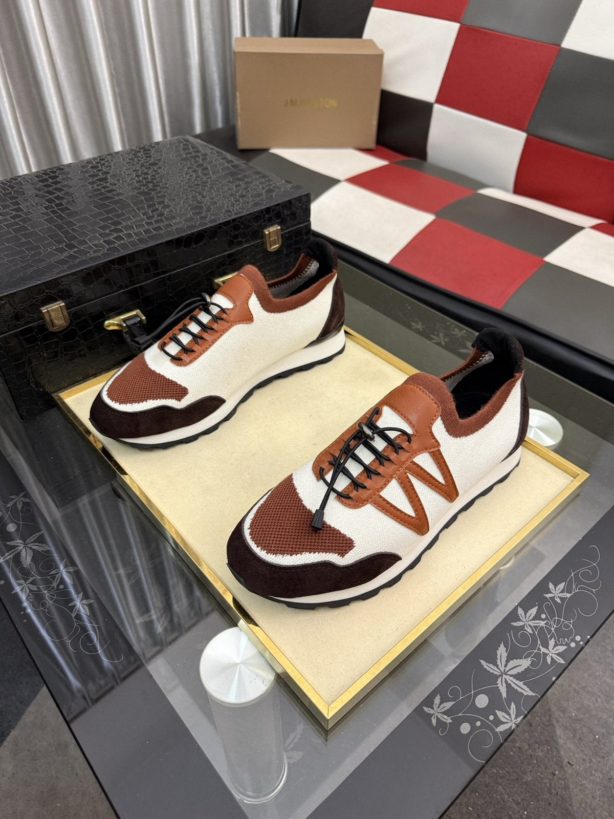 Louis Vuitton Cream Brown Low-Top Sneakers — front